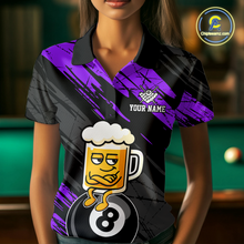 Load image into Gallery viewer, Custom Purple Funny Beer 8 Ball Billiard Shirts for Men Billiard Team Shirts Polo &amp; 1/4 Zip NNT78