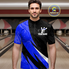 Load image into Gallery viewer, Custom Blue Bowling Custom Men Bowling Shirt Polo &amp; Quarter-Zip Bowling Team Jerseys HNT75