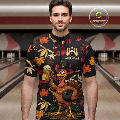 Funny Turkey Bowling Beer Thanksgiving pattern Custom Team bowling jerseys men, bowling gifts for men NQS10963