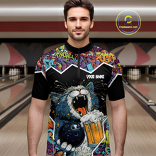 Load image into Gallery viewer, Custom Funny Cat Beer Bowling Jersey for Men Polo &amp; 1/4 Zip Bowling Team Shirts HNT146