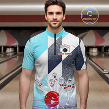 Load image into Gallery viewer, Blue Bowling Shirts for Team Women Men Custom Bowling Polo and 1/4 Zip Shirt MBL226