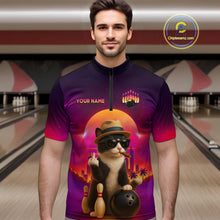 Load image into Gallery viewer, Custom Funny Cat Bowling Jersey for Men Bowling League Polo &amp; 1/4 Zip Bowling Team Shirts HNT142