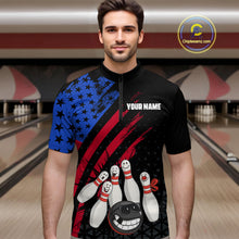 Load image into Gallery viewer, Custom Funny US Flag Bowling Jersey for Men Bowling Uniform Polo &amp; 1/4 Zip Bowling Team Shirts HNT126