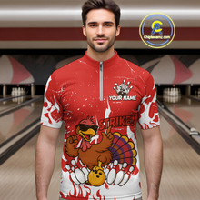 Load image into Gallery viewer, Custom Red Funny Turkey Bowling Jersey for Men Thanksgiving Bowling Team Shirts HNT115