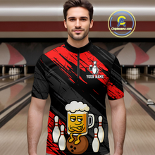 Load image into Gallery viewer, Custom Red Funny Beer Bowling Jersey for Men Bowling Uniform Polo &amp; 1/4 Zip Bowling Team Shirts HNT107