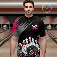 Load image into Gallery viewer, Custom Pink Funny Bowling Shirt Crazy Bowling Jersey Men Polo &amp; 1/4 Zip Bowling Outfit QZT785