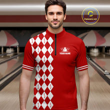 Load image into Gallery viewer, Funny red and white argyle retro Bowling Shirt for men Custom Does this shirt make my balls look big NQS10611