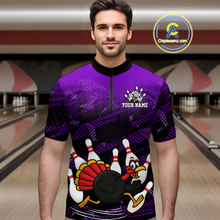 Load image into Gallery viewer, Custom Purple Funny Turkey Bowling Jersey for Men Thanksgiving Bowling Team Shirts Polo &amp; 1/4 Zip HNT125
