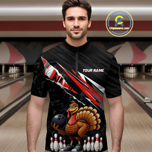 Load image into Gallery viewer, Custom Red Funny Turkey Bowling Jersey for Men Thanksgiving Bowling Shirts Polo &amp; 1/4 Zip HNT117
