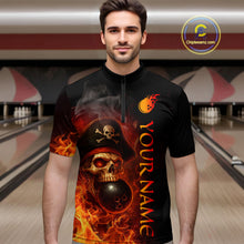 Load image into Gallery viewer, Orange Flame Pirate Skull Bowling Team Shirt for Men Bowling League Jersey Polo Bowling Outfit QZT763