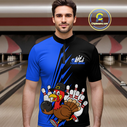 Blue Turkey Bowling Shirts for Women Men Team Custom Bowling Jerseys Thanksgiving MBL180