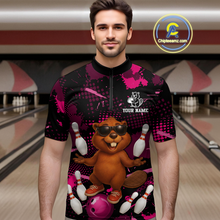 Load image into Gallery viewer, Custom Pink Funny Beaver Bowling Team Shirt Men Bowling League Jersey Polo Bowling Outfit QZT764