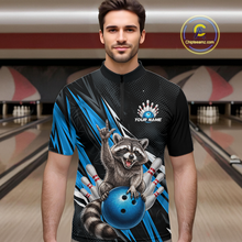 Load image into Gallery viewer, Custom Turquoise Raccoon Bowling Jersey for Men Bowling Team Shirts Bowling Polo &amp; 1/4 Zip HNT254