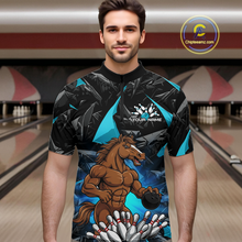 Load image into Gallery viewer, Custom Turquoise Funny Horse Bowling Jersey for Men Bowling Team Shirts Bowling League Polo &amp; 1/4 Zip HNT183