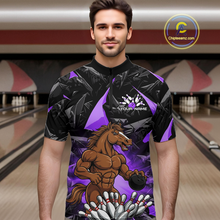 Load image into Gallery viewer, Custom Purple Funny Horse Bowling Jersey for Men Bowling Team Shirts Bowling League Polo &amp; 1/4 Zip HNT183