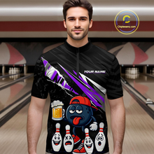 Load image into Gallery viewer, Custom Purple Beer Bowling Jersey for Men Bowling Team Shirts Bowling Uniform Polo &amp; 1/4 Zip HNT133