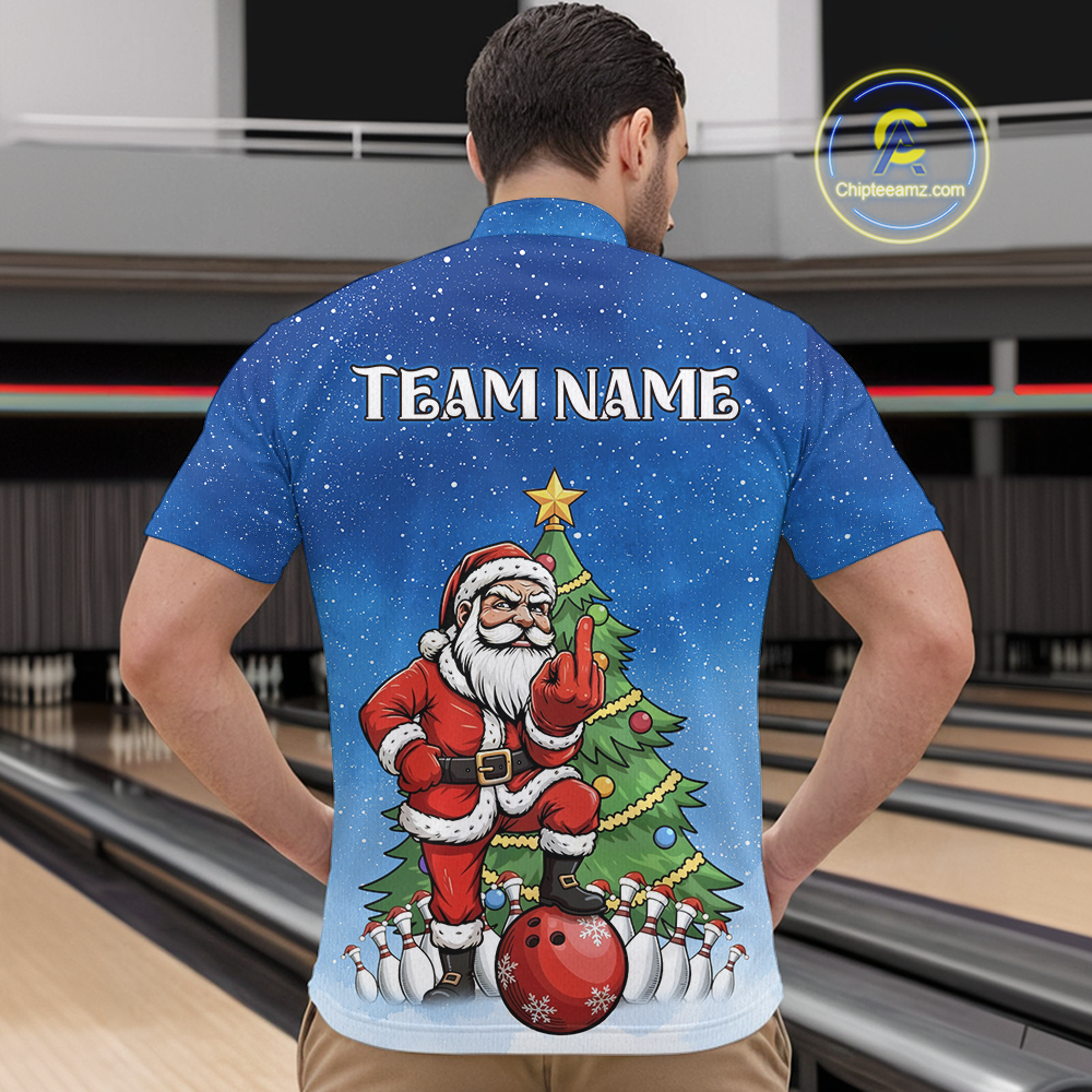 Custom Funny Santa Christmas Bowling Jersey for Men Bowling Team Shirts Polo & 1/4 Zip HNT139