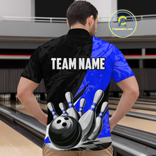 Load image into Gallery viewer, Custom Blue Bowling Custom Men Bowling Shirt Polo &amp; Quarter-Zip Bowling Team Jerseys HNT75