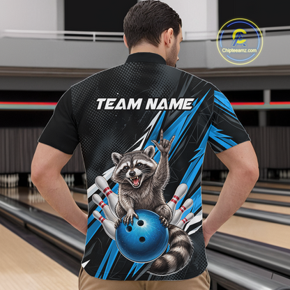 Custom Turquoise Raccoon Bowling Jersey for Men Bowling Team Shirts Bowling Polo & 1/4 Zip HNT254