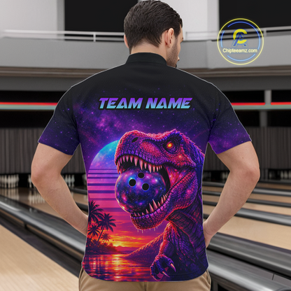 Custom Retro Galaxy Dinosaur Bowling Jersey for Men Bowling Shirts for Team Polo & 1/4 Zip HNT245