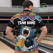 Load image into Gallery viewer, Custom Funny Cat Beer Bowling Jersey for Men Polo &amp; 1/4 Zip Bowling Team Shirts HNT146