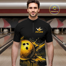 Load image into Gallery viewer, Custom Black &amp; Gold Bowling Shirt for Men Bowling Team Jersey Bowling Outfit Polo &amp; Quarter-Zip QZT988