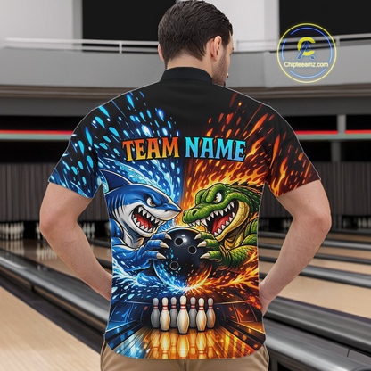 Custom Flame Shark and Alligator Bowling Jersey for Men Bowling Uniform Bowling Team Shirts HNT248