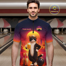 Load image into Gallery viewer, Beer Cat Funny Bowling Shirt for Men Retro Custom Cat with Beer Bowling Team Jersey HNT274