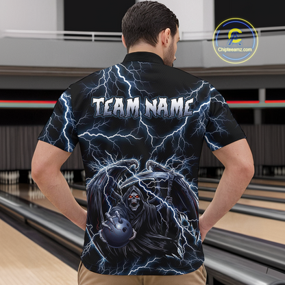 Custom Thunder Skeleton Bowling Jersey for Men Polo & 1/4 Zip Bowling Team Shirts HNT152