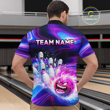 Load image into Gallery viewer, Custom Purple Blue Crazy Bowling Shirt for Men Polo &amp; 1/4-Zip Bowling League Outfit QZT831