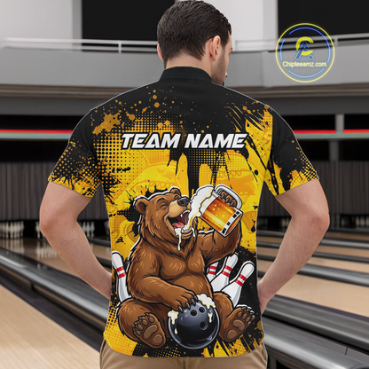Custom Beer Bear Bowling Jersey for Men Bowling Team Shirts Bowling Polo & 1/4 Zip HNT265