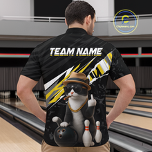 Load image into Gallery viewer, Custom Yellow Funny Cat Bowling Jersey for Men Bowling Shirt Polo &amp; 1/4 Zip Bowling Team Shirts HNT136