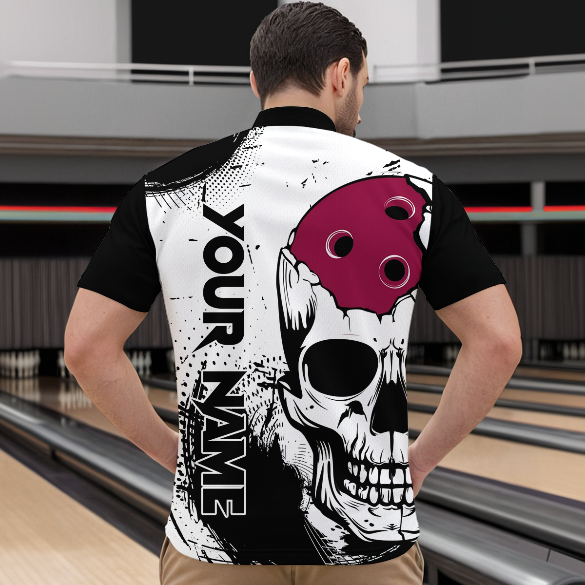 Personalized Bowling Shirt Skull Bowling Team Jersey Quarter-Zip Shirt for Men QZT275