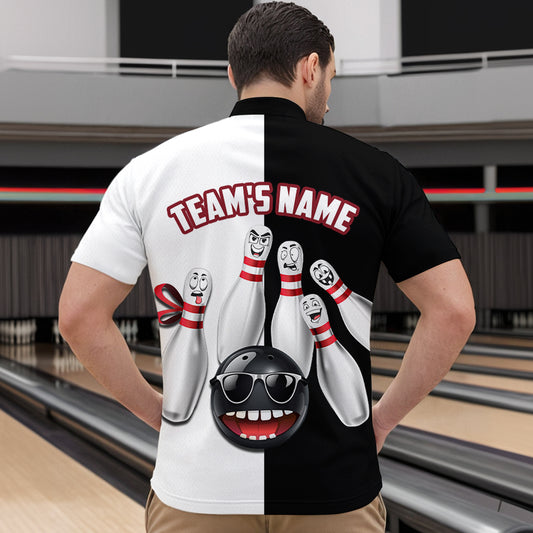 US Flag Bowling Shirt Funny Black & White Bowling Jersey Men Quarter-Zip Performance Bowling Shirt QZT263