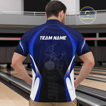 Load image into Gallery viewer, Custom Blue Bowling Shirt for Men Women Team Bowling Jerseys Polo 1/4 Zip MBL106