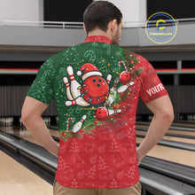Load image into Gallery viewer, Christmas Santa Mens Bowling Polo, Quarter Zip Shirt Custom Christmas Team Bowling outfit For Men NQS10342