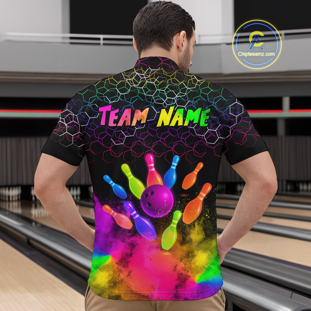 Colorful Bowling Custom Men Bowling Shirt Polo & Quarter-Zip Bowling Team Jerseys HNT73