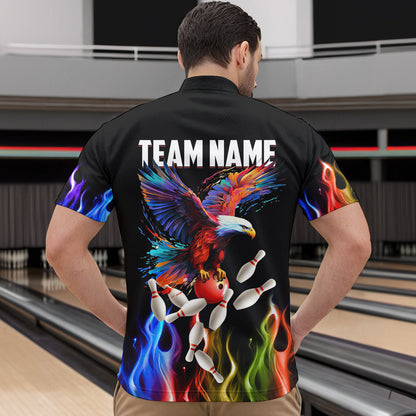Rainbow Flame Eagle Bowling Team Jersey Personalized Bowling Quarter-Zip Shirt For Men And Women QZT681