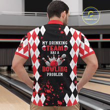 Load image into Gallery viewer, Red argyle pattern Retro Bowling Shirts For Men Custom My drinking team has a bowling problem NQS9825