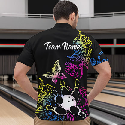 Colorful Butterflies Bowling Shirt for Men Bowling Team Jersey Shirts Polo & Quarter-Zip HNT27