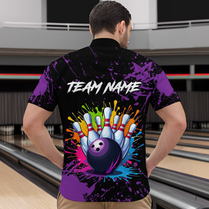 Custom Purple Watercolor Bowling Shirts for Men Women Team Funny Bowling Jersey MBL45
