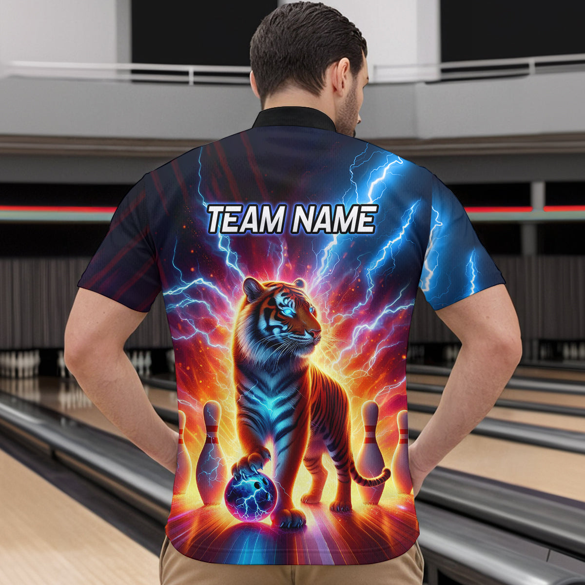 Custom Tiger Bowling Jersey Thunder Bowling Team Shirt Quarter-Zip Bowling for Men Women QZT637