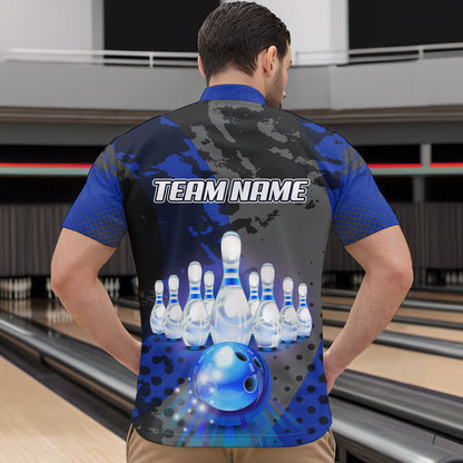 Fire Bowling Shirt Custom Blue Bowling Jersey for Men Women with Team Name MBL63