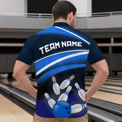 Custom Blue Bowling Jersey Bowling Team Shirts For Men Bowling League Polo & 1/4 Zip HNT163