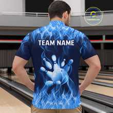 Load image into Gallery viewer, Custom Blue Flame Bowling Jersey for Men Bowling Uniform Polo &amp; 1/4 Zip Bowling Team Shirts HNT106