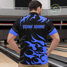 Load image into Gallery viewer, Black and Blue Flame Bowling shirts for Men Custom team bowling jerseys, mens bowling apparel NQS10267