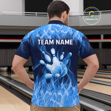 Load image into Gallery viewer, Custom Blue Flame Bowling Jersey for Men Polo &amp; 1/4 Zip Bowling Team Shirts Bowling League HNT150