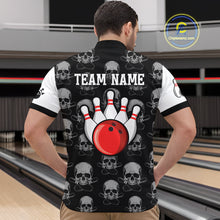 Load image into Gallery viewer, Black &amp; White Bowling Shirt Custom Skull Quarter-Zip Bowling Jersey Gift for Bowlers QZT693