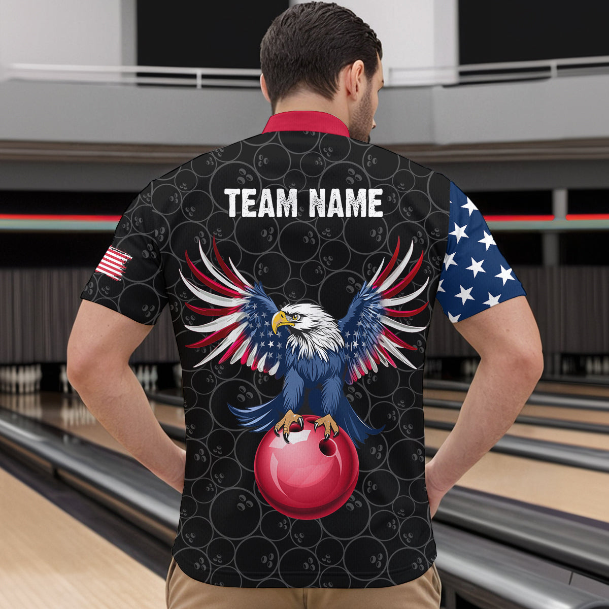 Custom American Bowling 1/4 Zip Shirt for Men & Women Eagle Bowling Jersey Team League Black BDT548