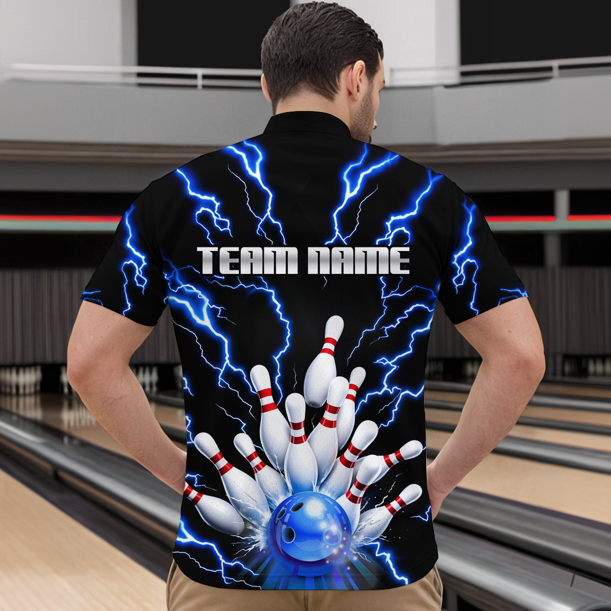 Thunder Lightning Blue Bowling Shirt Custom Bowling Jersey for Men Women Team MBL66